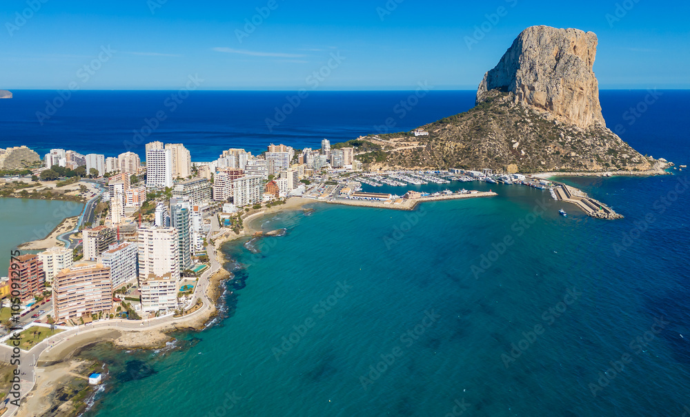 Aerial view of Calp town, province of Alicante, Spain.