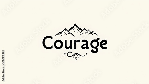 Inspirational word Courage with mountain doodles   symbol of bravery