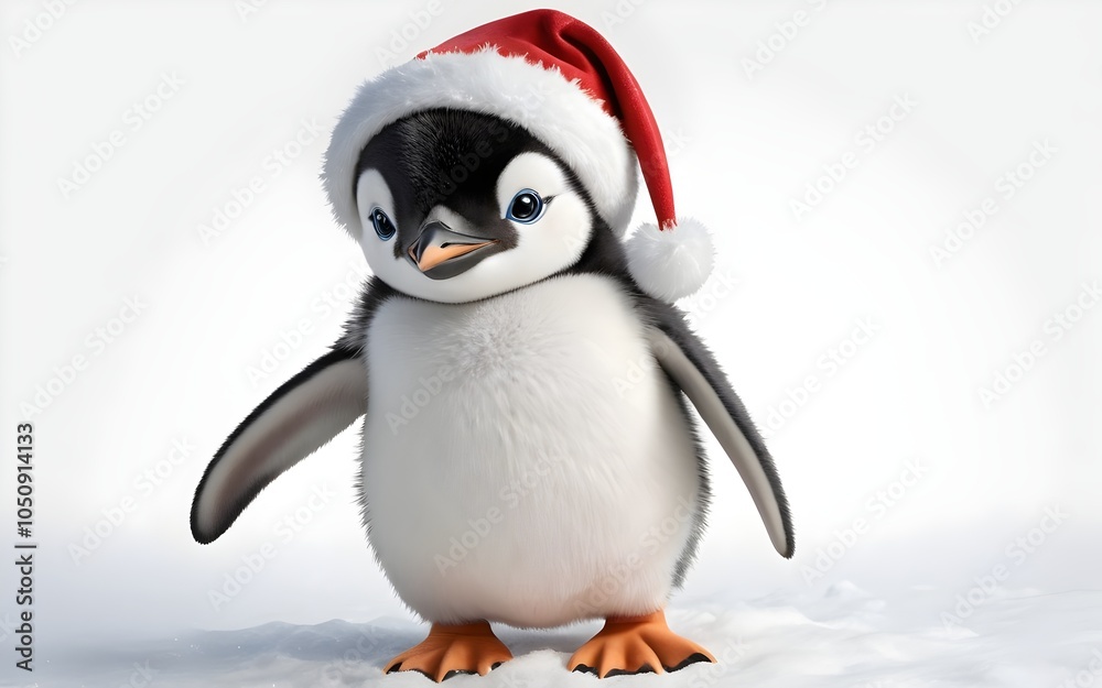 Obraz premium christmas penguin chick with santa hat for seasonal merchandise