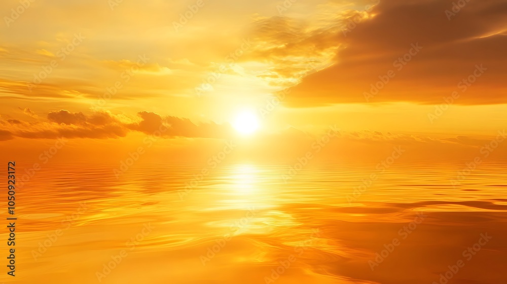 Fototapeta premium 穏やかな水面に沈む金色の夕日