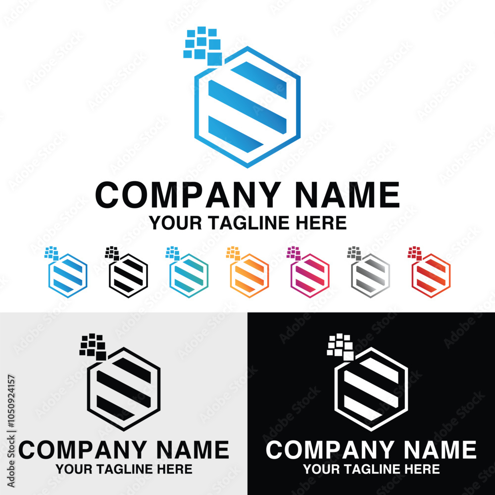 Abstract geometric S letter polygonal shape technology  logo design template