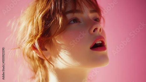 Soft Focus Portrait of a Young Woman Against Pink Background