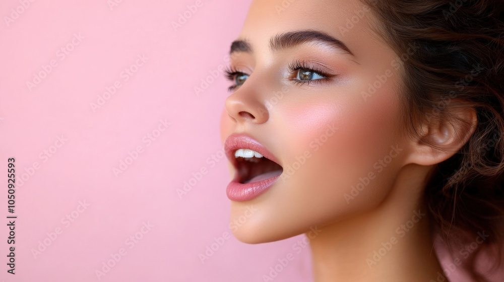 Youthful Beauty Against Pink Background Youthful Beauty Against Pink Background