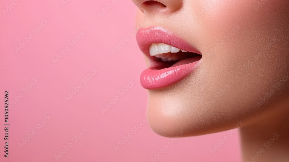 Close-Up of Beautiful Lips on Pink Background