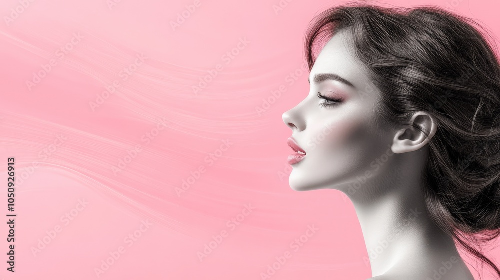 Elegant Profile of a Woman on Pink Background Elegant Profile of a Woman on Pink Background