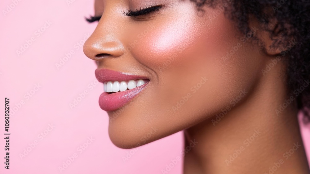 Radiant Smiling Woman on Pink Background Radiant Smiling Woman on Pink Background
