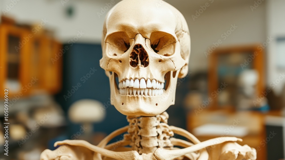 Human Skeleton Skull Close Up In Anatomy Lab