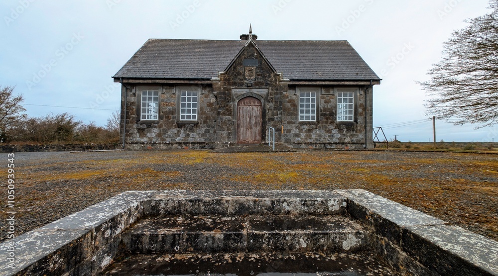 Former national school at Esker, Athenry, Co. Galway, Ireland, historic building and architecture, background