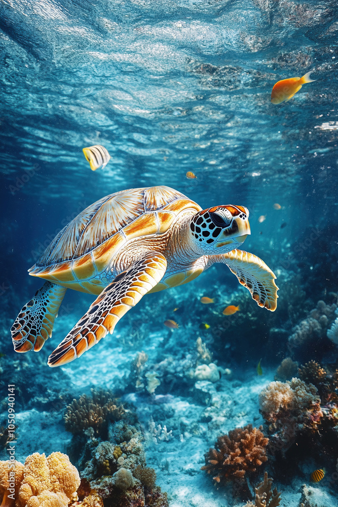 Fototapeta premium green turtle swimming