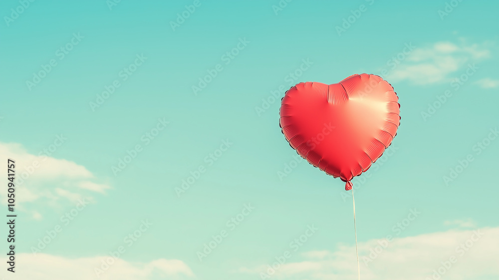 Bright red heart-shaped balloon rising into the air, set against a soft blue sky with faint clouds in the distance
Bright red heart-shaped balloon rising into the air, set against a soft blue sky with faint clouds in the distance