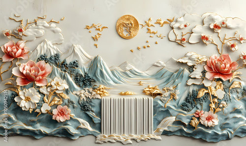 Serene 3D Mountain Landscape Mural 