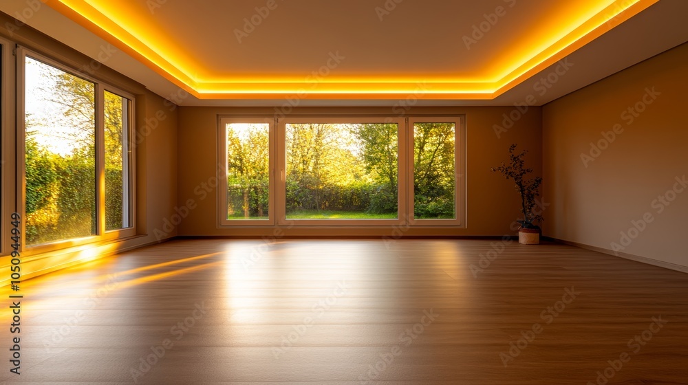 Fototapeta premium An empty cozy home workout studio with warm lighting and a relaxed vibe perfect for personal and private light exercises like yoga or stretching in a peaceful environment