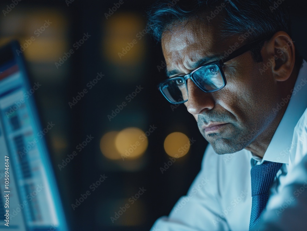 Busy Professional in a Dark Office Busy Professional in a Dark Office