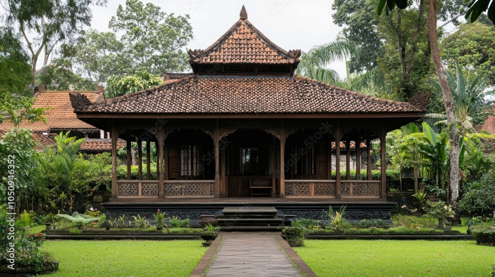 Fototapeta premium Traditional Javanese House with a Carved Wooden Facade