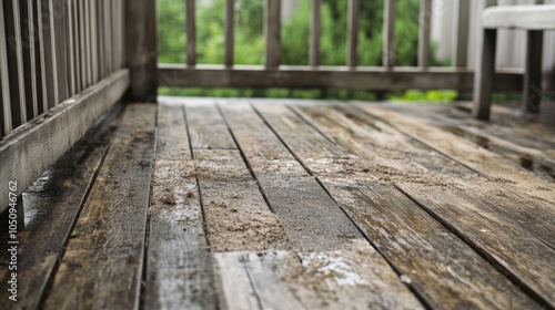 Outdoor deck or patio area with visible dirt and stains on the surface indicating it needs cleaning and maintenance