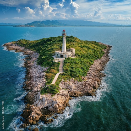 Aerial of DaiLanh Lighthouse PhuYen province photo