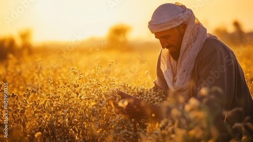 Harvesting Peanuts at Sunset photo