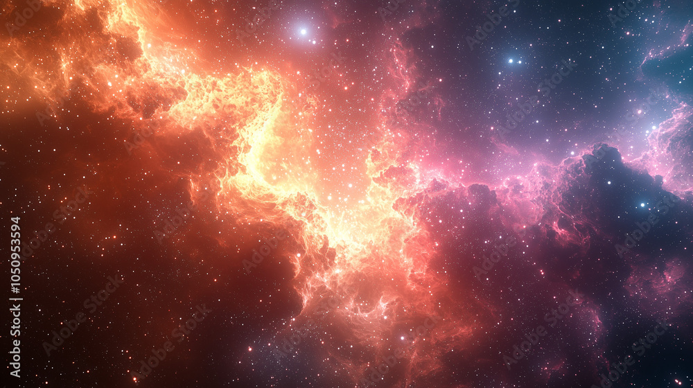 Naklejka premium cosmic nebula scene with vibrant red and pink hues illustrating an intense interstellar cloud