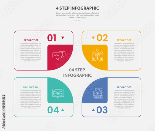 4 points template infographic outline style with 4 point step template with creative box container with square illusion base on center for slide presentation
