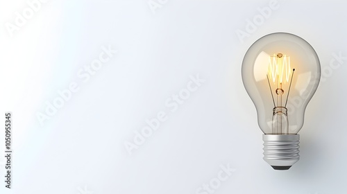 Elegant and simple 3D rendered design of a lightbulb with a glowing filament