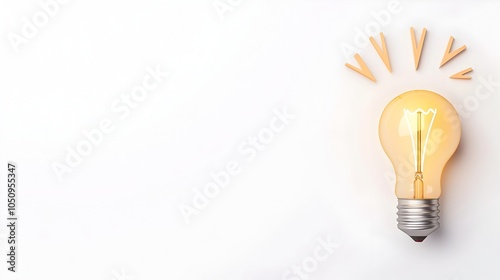 Beautifully rendered 3D lightbulb design with a glowing filament isolated on a plain white background