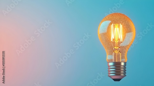 Close up photography of an illuminated lightbulb glowing with a radiant sparkle against a gentle gradient backdrop in a misty atmospheric setting creating a surreal and modern visual concept