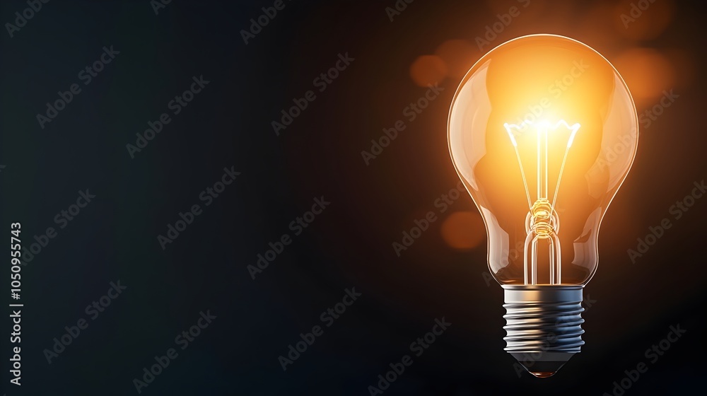 Illuminated 3D rendering of a glowing lightbulb on a dark background with a warm bokeh effect  This image symbolizes creativity innovation and the spark of new ideas making it perfect for advertising