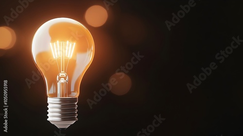 Glowing lightbulb on a dark background with soft warm bokeh effects a professional 3D rendering representing innovation creativity and the bright ideas of the future