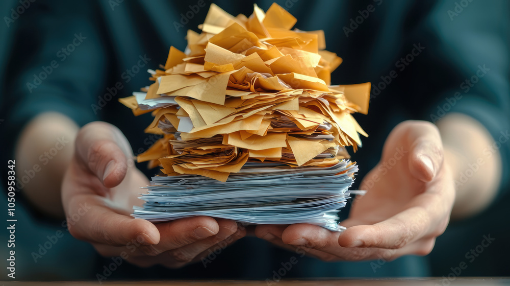 Organizing documents can be daunting task, as shown by hands holding ...