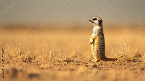 A Curious Meerkat Standing Tall in the Savannah