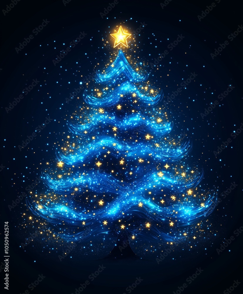 Magic Xmas tree made from blue lights on dark background Magic Xmas tree made from blue lights on dark background