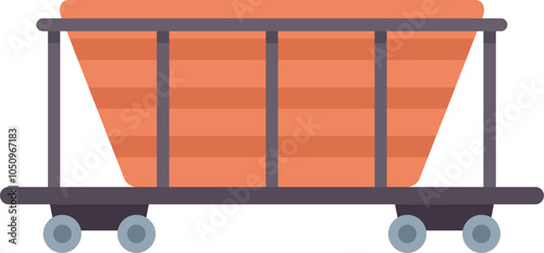 Empty mining cart standing on rails isolated on white background, mining industry related vector illustration