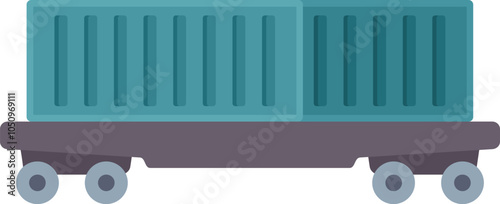 Train platform carrying cargo container for transportation, freight shipping concept