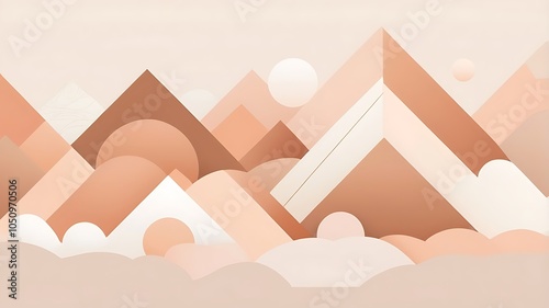 Abstract geometric mountain landscape with soft, pastel colors.
