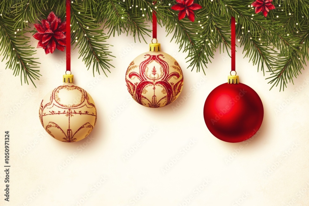 Festive Christmas background with red and gold baubles on a sparkling surface. Festive Christmas background with red and gold baubles on a sparkling surface.
