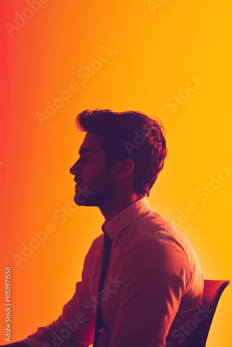 side profile bearded man office worker gradient background studio photography back to work cubicle job applicant profile lighting wallpaper mobile vertical social media background business marketing