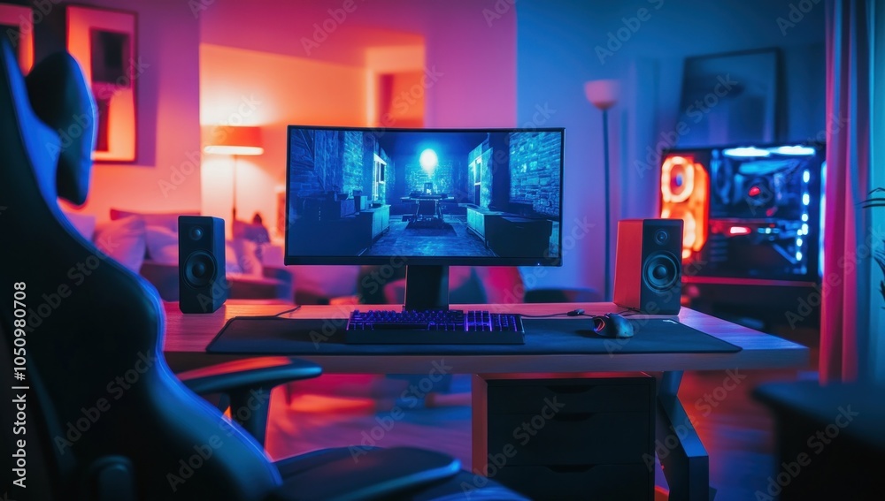 Modern Gaming Setup With RGB Lighting