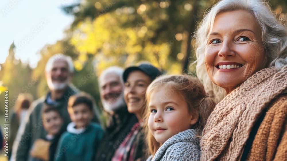 Multi-generational family enjoying outdoors in autumn Multi-generational family enjoying outdoors in autumn