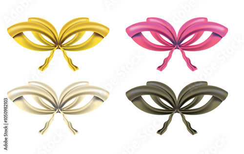 Realistic bows and ribbon for banner, gift card, voucher, social media background template, transparent vector background