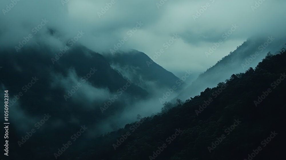 Misty Mountains in Serene Landscape Misty Mountains in Serene Landscape