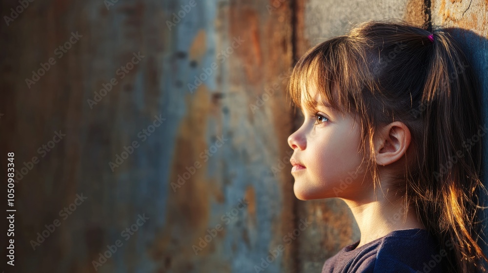 Obraz premium Young Caucasian girl with ponytail looking to side