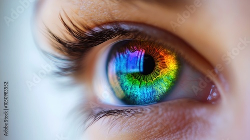 Close-up of colorful eye with vibrant, multicolored iris