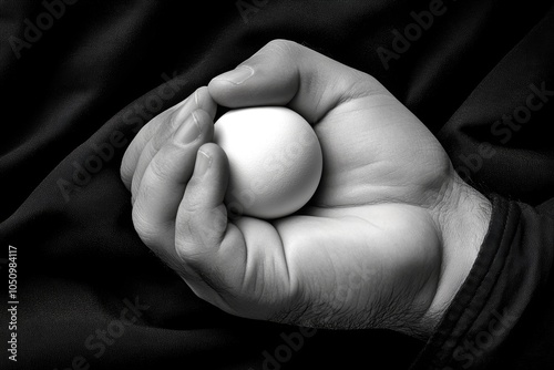 A minimalist depiction of a hand squeezing a stress ball, symbolizing the release of tension with simple, flowing lines photo