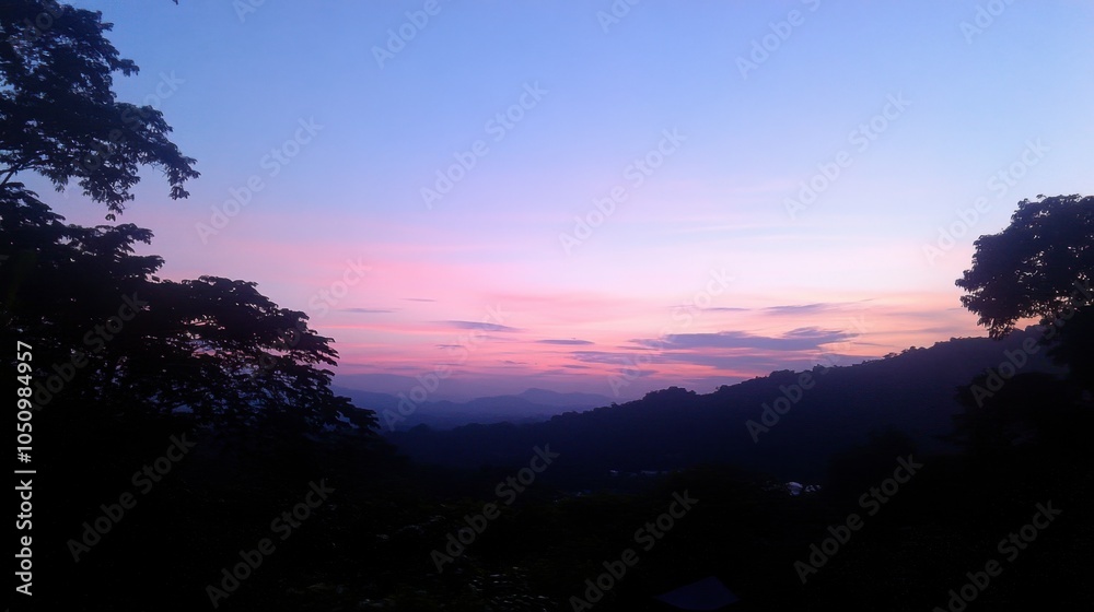 Serene Twilight Landscape with Soft Colorful Sky Serene Twilight Landscape with Soft Colorful Sky