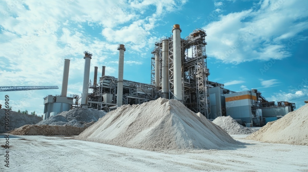 Obraz premium People are working in the industry. Modern technologies work at a cement plant. Technological work on the production of cement. 
