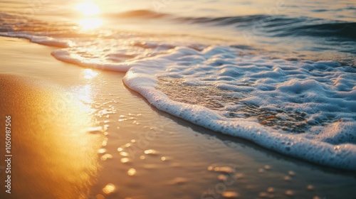 sunset light on the moving waters along the seashore