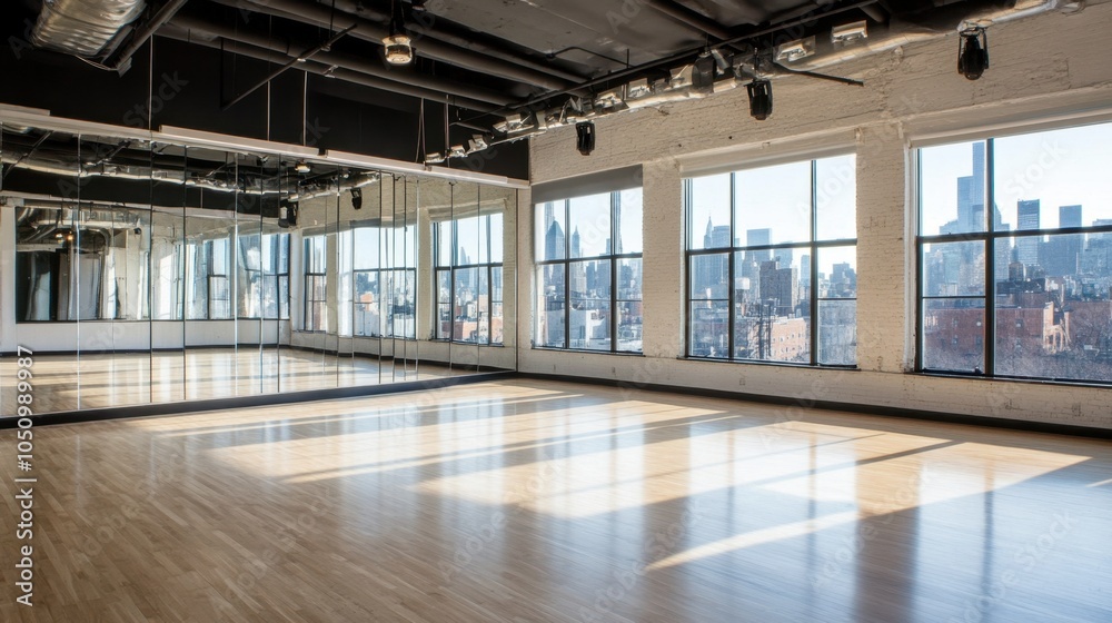 Bright Dance Studio with Urban City View Bright Dance Studio with Urban City View
