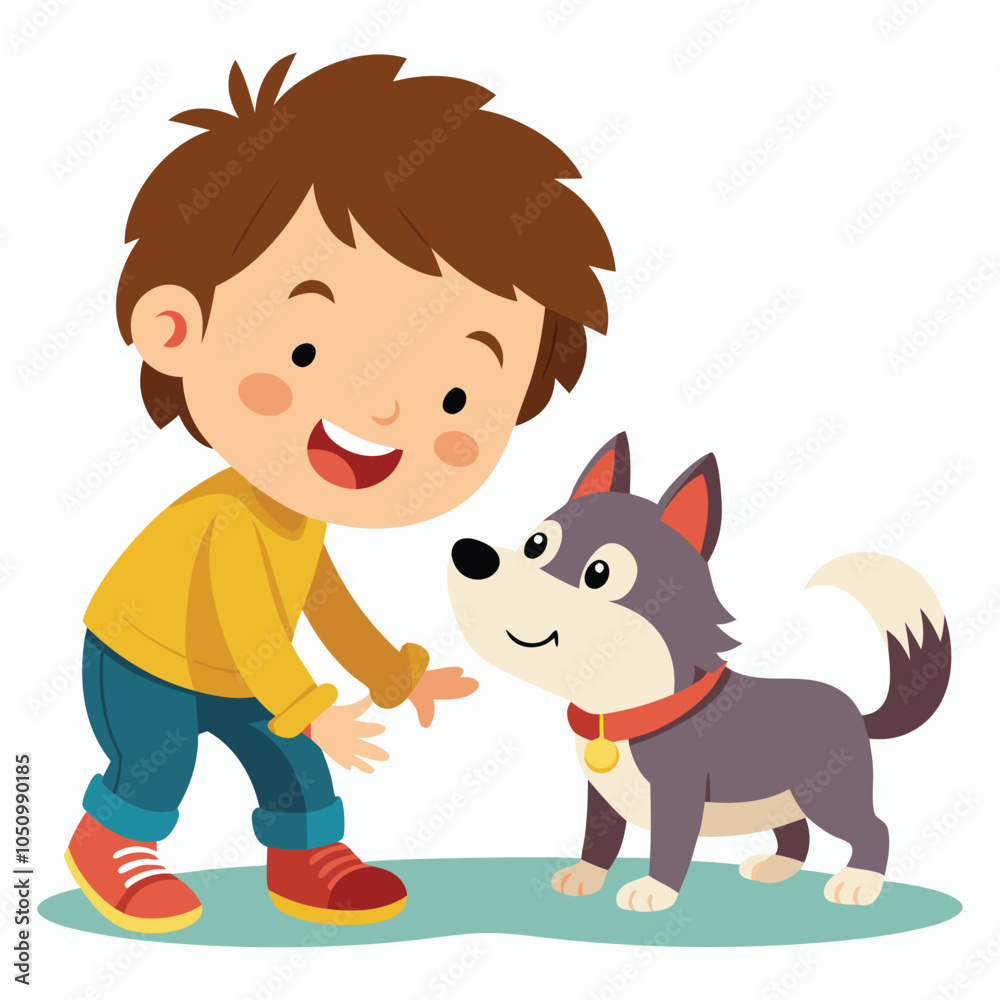 cute child playing with dog on white background cute child playing with dog on white background