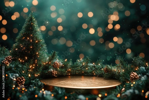 Festive Green Display Stand for Christmas Sale and Product Presentation