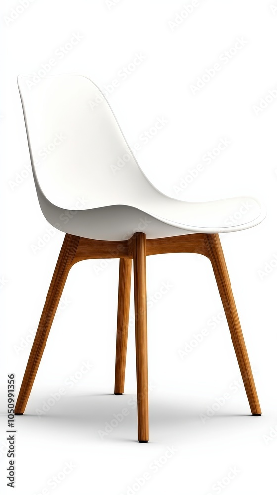 Stylish modern chair with white seat and wooden legs, isolated on white background. Stylish modern chair with white seat and wooden legs, isolated on white background.